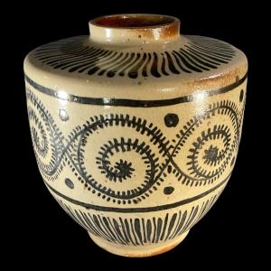 Pierre Paulus, Important Art Deco Africanist Vase, Bouffioulx Stoneware, Ceramic Ca 1930